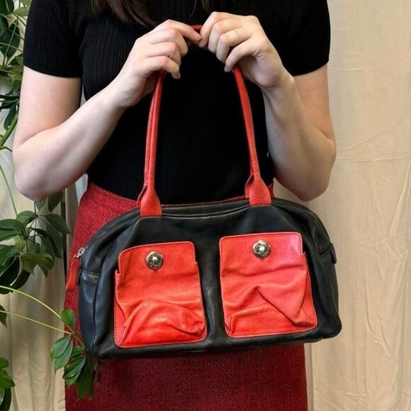 Vintage Peter Kent Buenos Aires Purse Black and Red Leather Baguette Bag - Picture 2 of 7